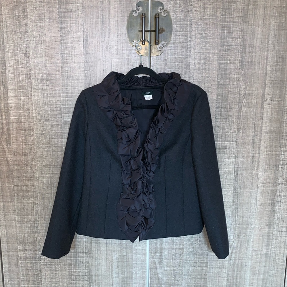 J. Crew Black Wool Ruffle Trim Chimera Jacket Blazer